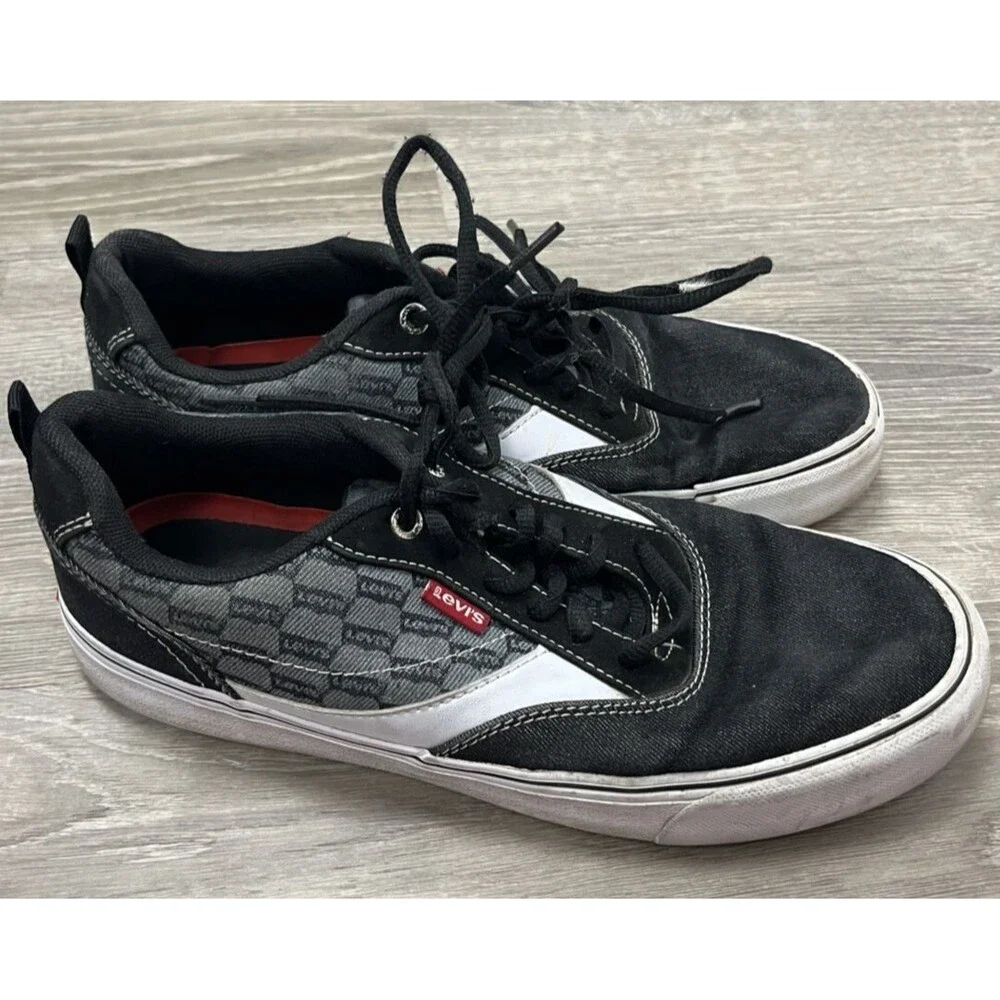 Levi’s Low Top Sneakers Mens 8.5 Black Gray Canvas Logo Lace Up Shoes Streetwear